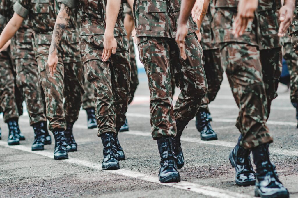 soldiers marching wearing their boots